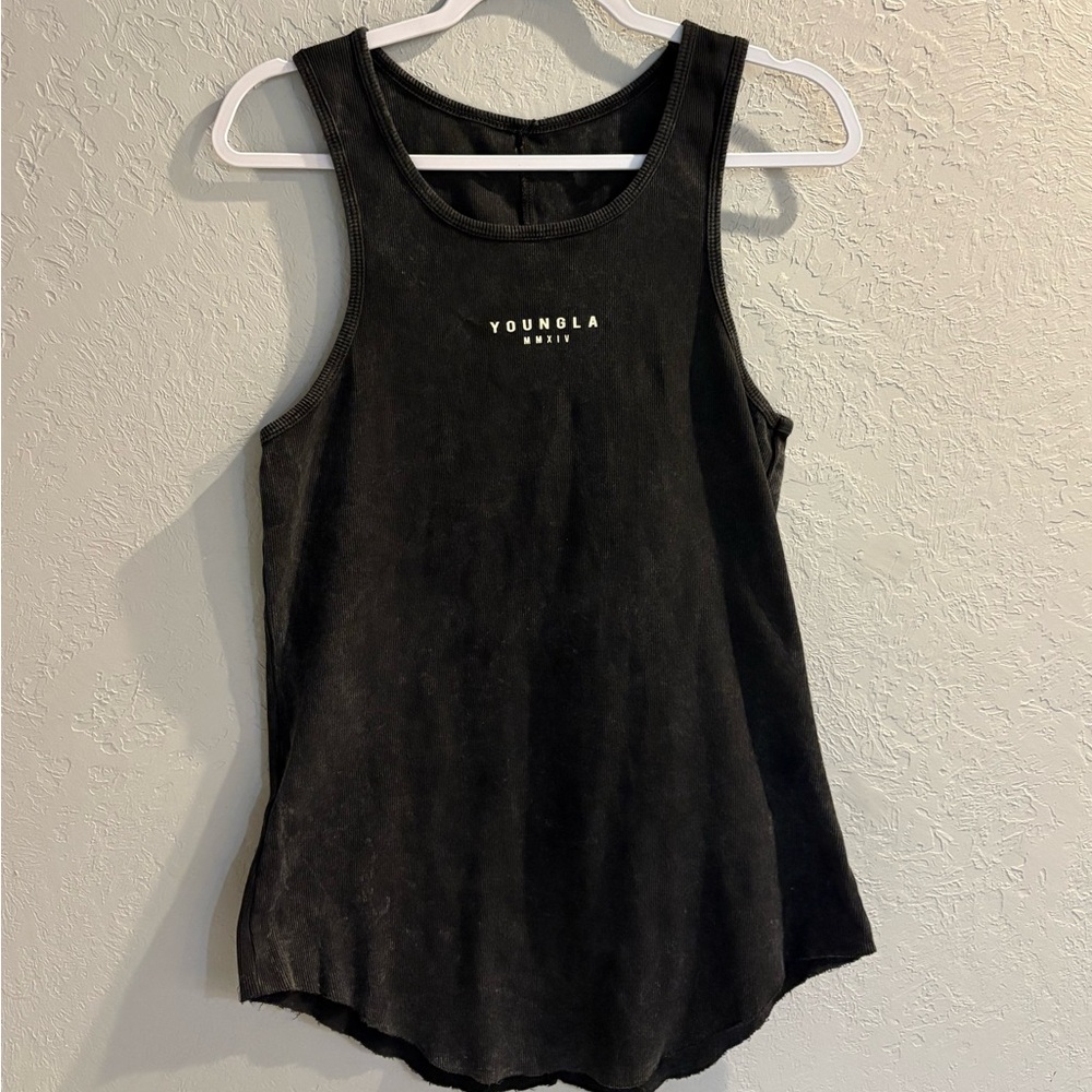 YoungLA Men’s Ribbed Distressed Black Tank Top